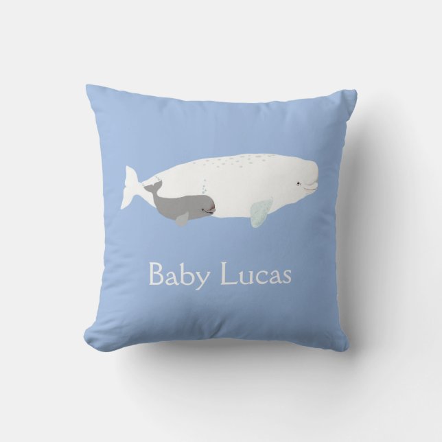 Coussin Jolie baleine Beluga pour bébé garçon, Nom Personn (Recto)