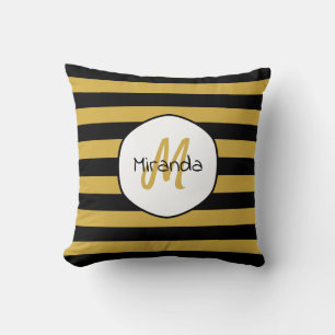 Coussin Jolie bande d'abeilles jaunes noires Nom et monogr