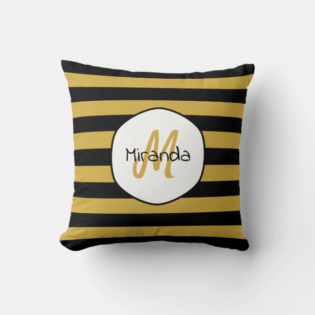 Coussin Jolie bande d'abeilles jaunes noires Nom et monogr (Recto)