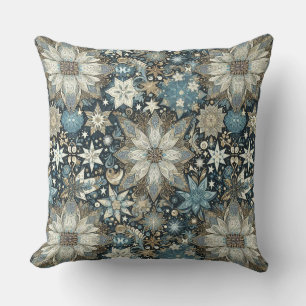 Coussin Jolie Blue et Gold Snowflakes Festive