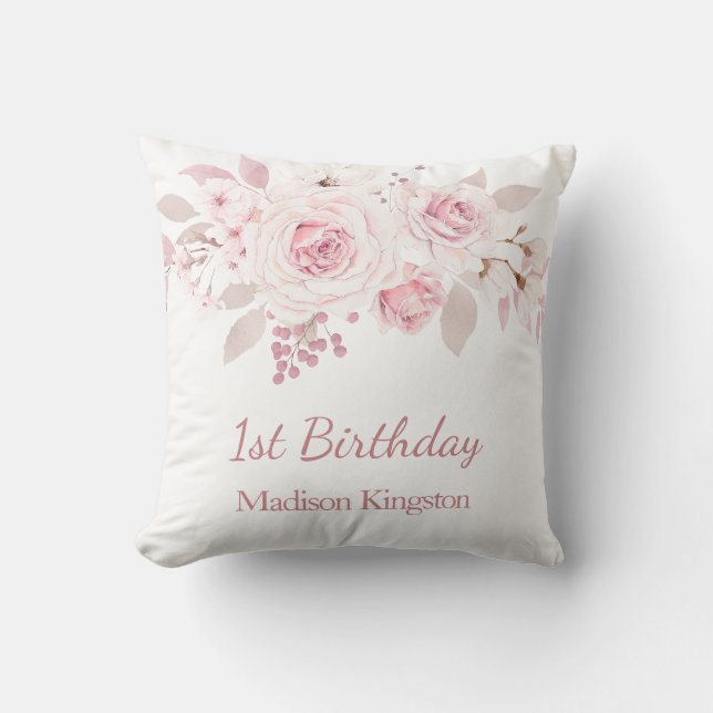 Coussin Jolie Blush Rose Girls 1er Anniversaire Fête cadea (Recto)
