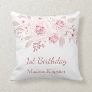Coussin Jolie Blush Rose Girls 1er Anniversaire Fête cadea