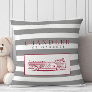 Coussin Jolie camion de pompier gris rouge pour la nurseri
