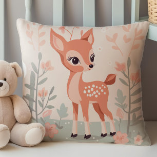 Coussin Jolie cerf de bois, animaux de forêt, petite fille