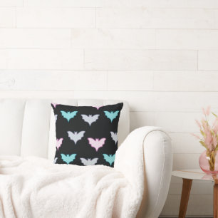Coussin Jolie chauve-souris couleur Pastel Halloween noir