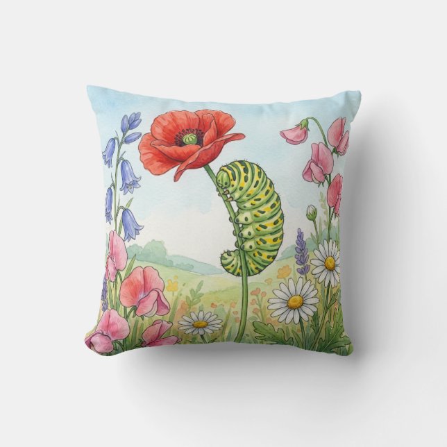 Coussin Jolie chenille et fleurs Petits insectes  (Recto)