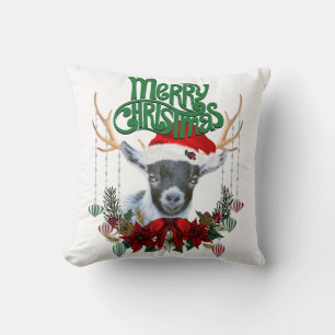 Coussin Jolie chèvre pygmée de Noël avec Antlers et Wreath