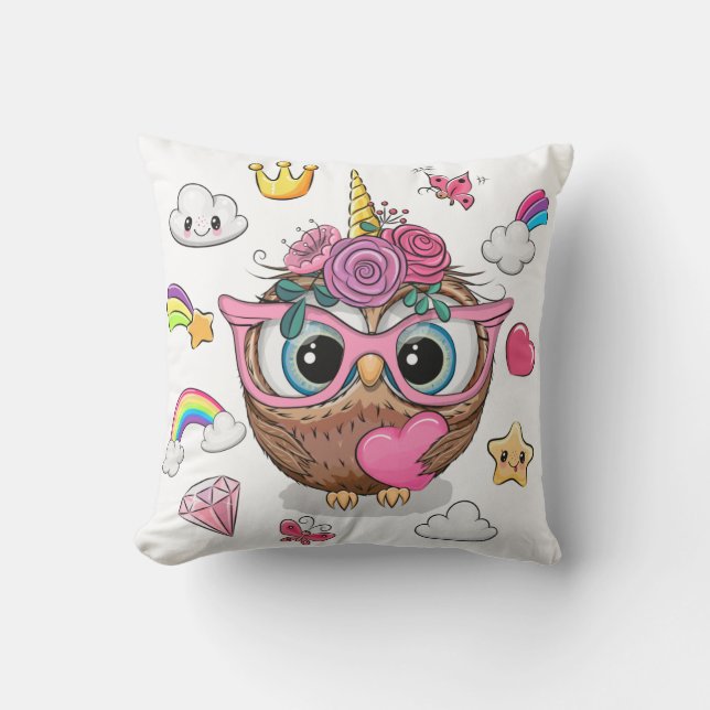 Coussin Jolie chouette licorne (Recto)