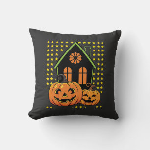 Coussin Jolie citrouille d'Halloween maison hantée étoile