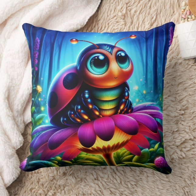 Coussin Jolie coccinelle aux yeux grands avec une lueur my (Couverture)