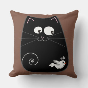 Coussin Jolie conception de chat noir avec oiseau