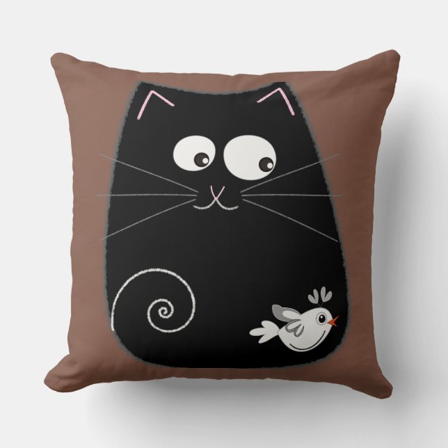 Coussin Jolie conception de chat noir avec oiseau (Recto)