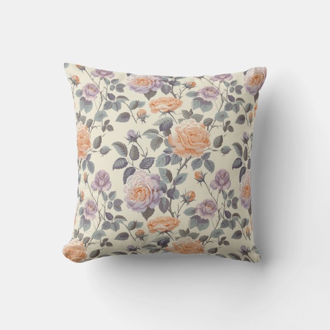 Coussin Jolie conception molle lilas et orange floral (Recto)