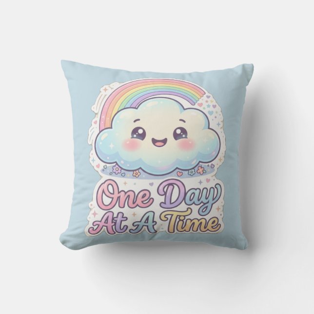 Coussin Jolie couverture nuage Kawaii arc-en-ciel un jour  (Recto)