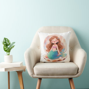 Coussin Jolie esthétique autocollant sirène pastel fille d