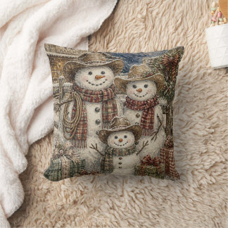 Coussin Jolie Famille de Bonhomme de Neige Cow-boy Rustiqu