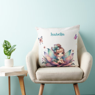 Coussin Jolie fée assise à l'intérieur d'une fleur