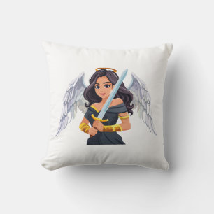 Coussin Jolie femme Ange aux ailes ouvertes et épée