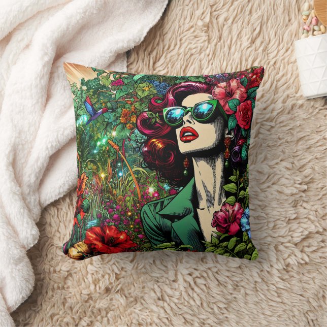 Coussin Jolie femme dans un jardin de fleurs (Couverture)
