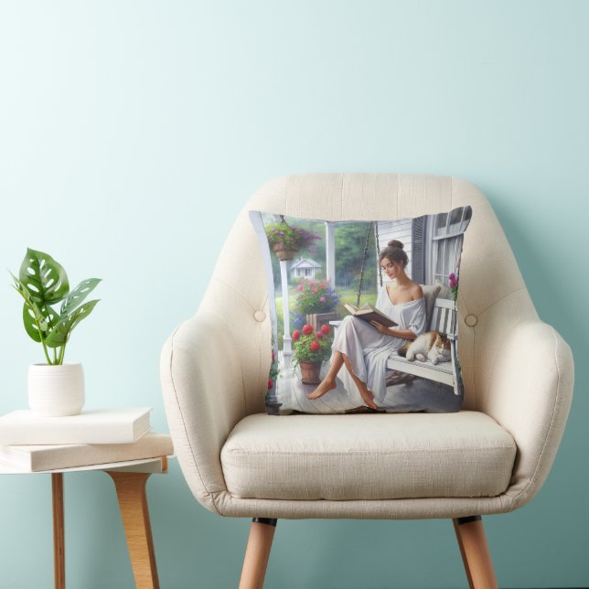 Coussin Jolie femme lisant un livre (Chaise)