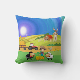 Coussin Jolie ferme, moutons et poussins Jeter l'oreiller