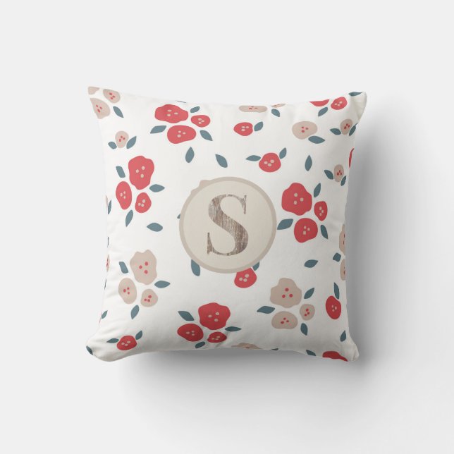 Coussin Jolie ferme rouge Tan Pays Monogra rustique (Recto)