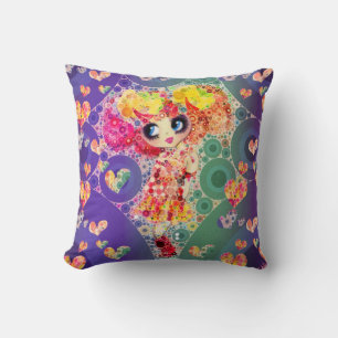 Coussin Jolie Fille Arc-en-Ciel Kawaii Fantaisiste par Lea
