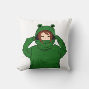 Coussin Jolie fille avec dessin de la grenouille verte