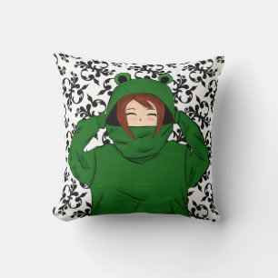 Coussin Jolie fille avec dessin de la grenouille verte