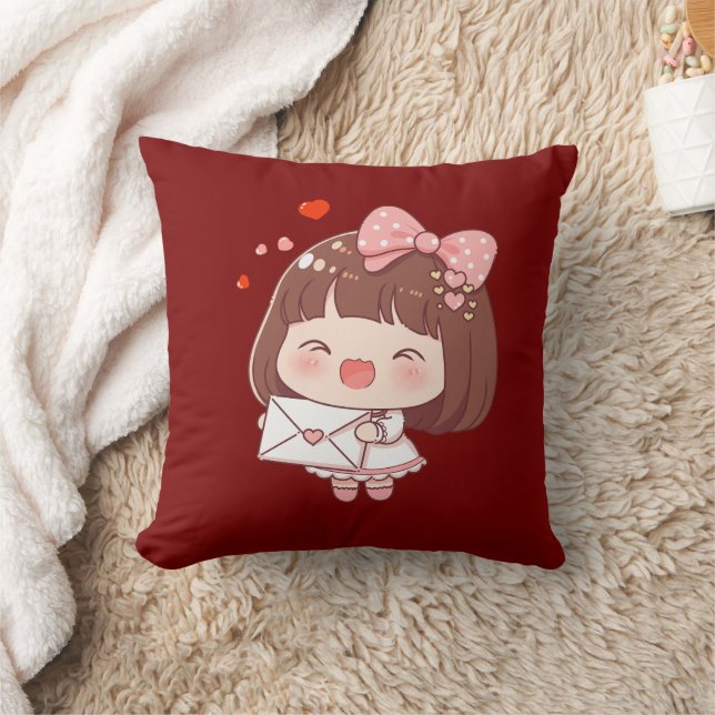 Coussin Jolie Fille Avec Lettre D'Amour (Couverture)
