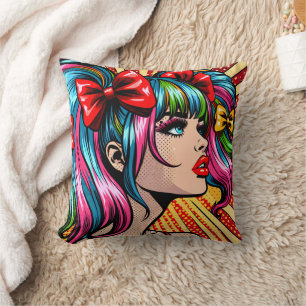 Coussin Jolie fille de bande dessinée pop art avec des rub