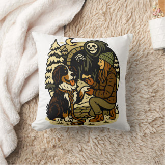 Coussin Jolie Fille de la Faucheuse et Chien Forêt Sombre