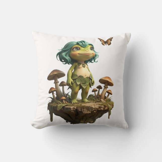 Coussin Jolie Fille Grenouille Parmi les Champignons avec  (Recto)