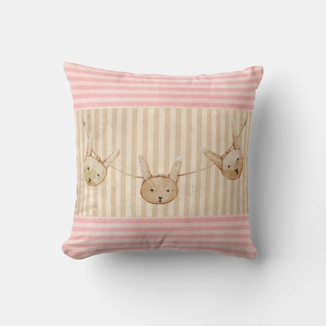 Coussin Jolie fille lapin rose lapin lapin (Recto)