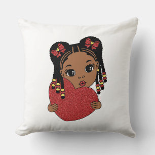 Coussin Jolie fille noire avec coeur
