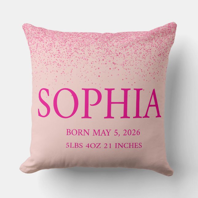 Coussin Jolie Fille Pailletée Rose État de Naissance 3 Pho (Recto)