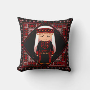 Coussin jolie fille palestinienne Broderie rouge tatreez