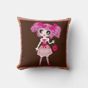 Coussin Jolie fille PinkyP rose Kawaii fille par LeahG