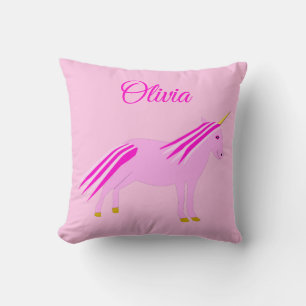 Coussin Jolie fille rose bébé Unicorn Nom personnalisé