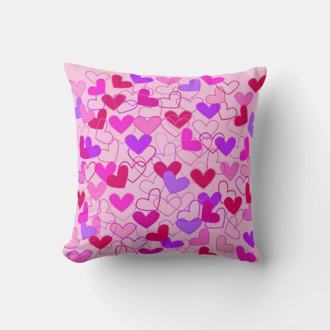 Coussin Jolie fille rose violet et Motif de coeur rouge (Recto)