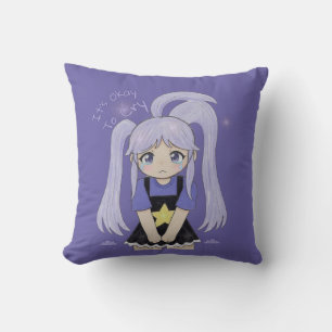 Coussin Jolie Fille Triste Illustration Dessinée à la Main