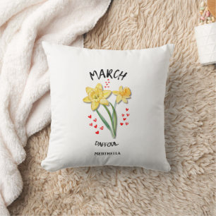 Coussin Jolie Fleur du mois de naissance MARCH Daffodil Ch