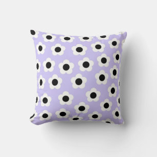 Coussin Jolie fleur noire et blanche sur fond bleu