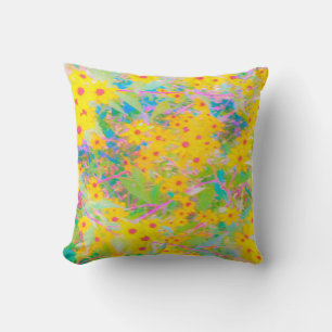 Coussin Jolie Fleurs Jaunes et Rouges avec Turquoise