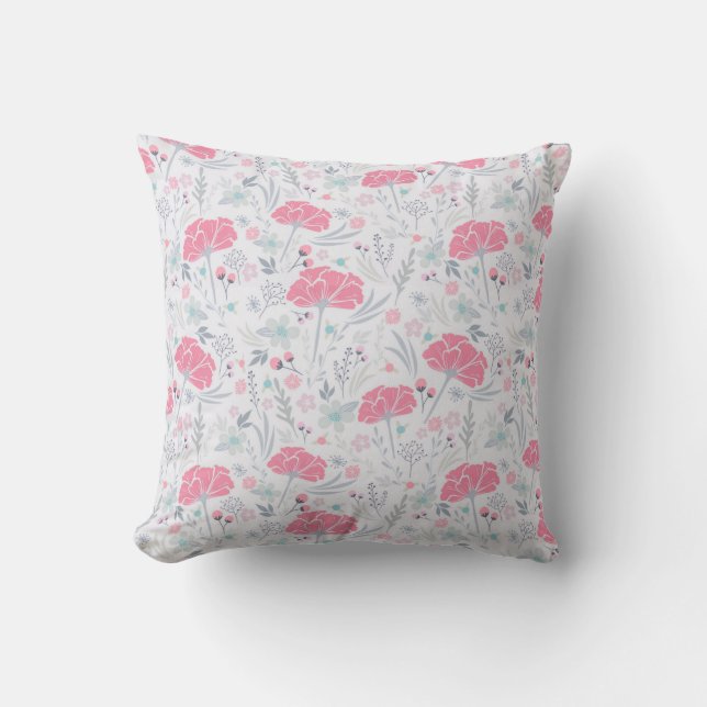 Coussin Jolie Fleurs Roses Aquarelle Ditsy Motif | (Recto)