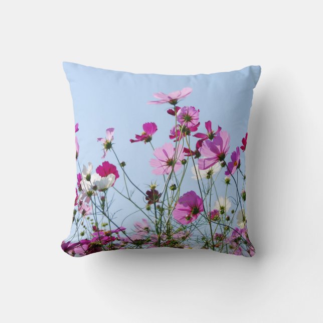 Coussin Jolie Fleurs violettes Bleu SKy Photo (Recto)