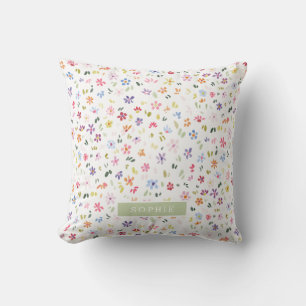 Coussin Jolie floraison florale aquarelle nom personnalisé
