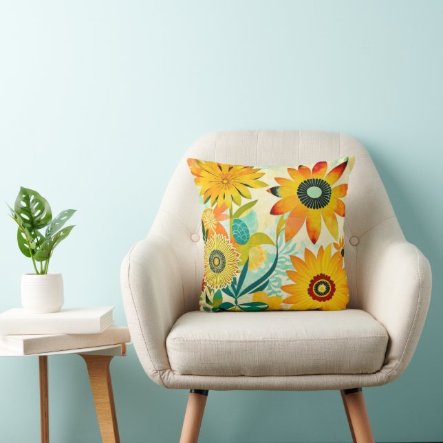 Coussin Jolie folk Art Fleurs Jaunes (Chaise)
