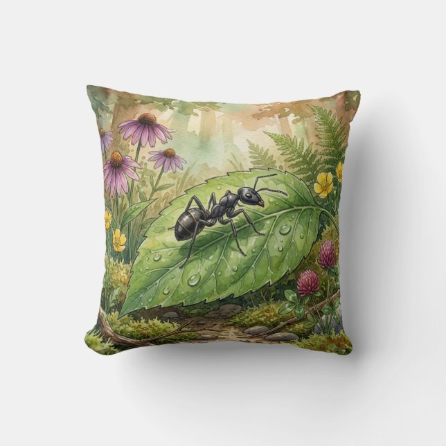 Coussin Jolie fourmi sur une feuille Petits insectes  (Recto)