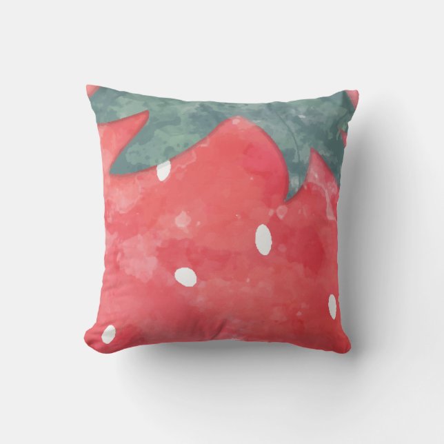 Coussin Jolie fraise à l'aquarelle  (Recto)
